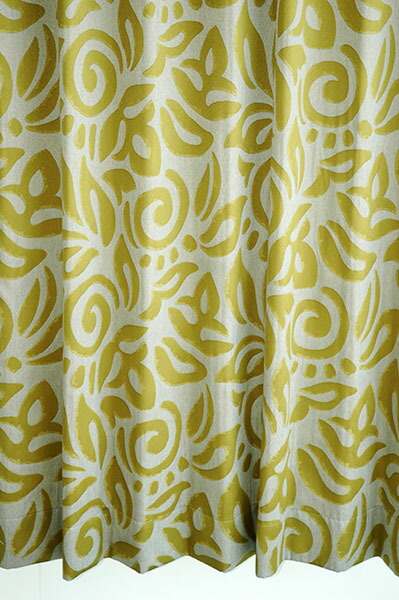 オーダーカーテン(ドレープ)スペイン製「カサノヴァGR」 グリーン＆グレー　ドレープカーテン　共布タッセル付き　インポートカーテン