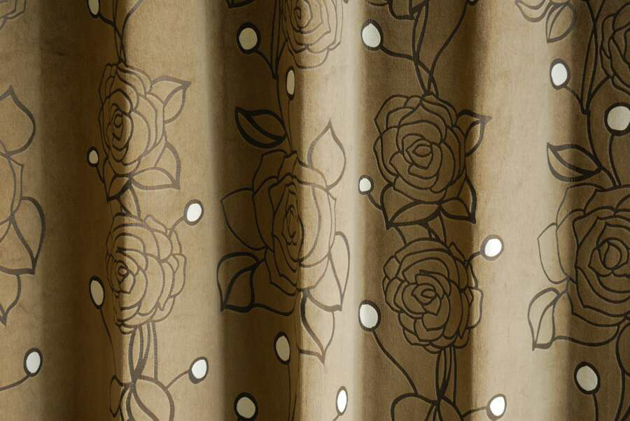 オーダーカーテン(ドレープ) イタリア製 ベルベット 　バラ模様　「アヴェルサ BR」　ブラウン　遮光1級　 共布タッセル付き　インポートカーテン