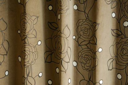 オーダーカーテン(ドレープ) イタリア製 ベルベット 　バラ模様　「アヴェルサ BR」　ブラウン　遮光1級　 共布タッセル付き　インポートカーテン