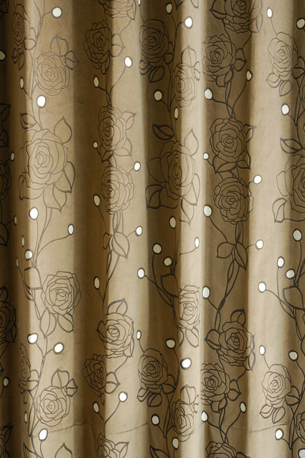 オーダーカーテン(ドレープ) イタリア製 ベルベット 　バラ模様　「アヴェルサ BR」　ブラウン　遮光1級　 共布タッセル付き　インポートカーテン