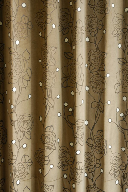 オーダーカーテン(ドレープ) イタリア製 ベルベット 　バラ模様　「アヴェルサ BR」　ブラウン　遮光1級　 共布タッセル付き　インポートカーテン