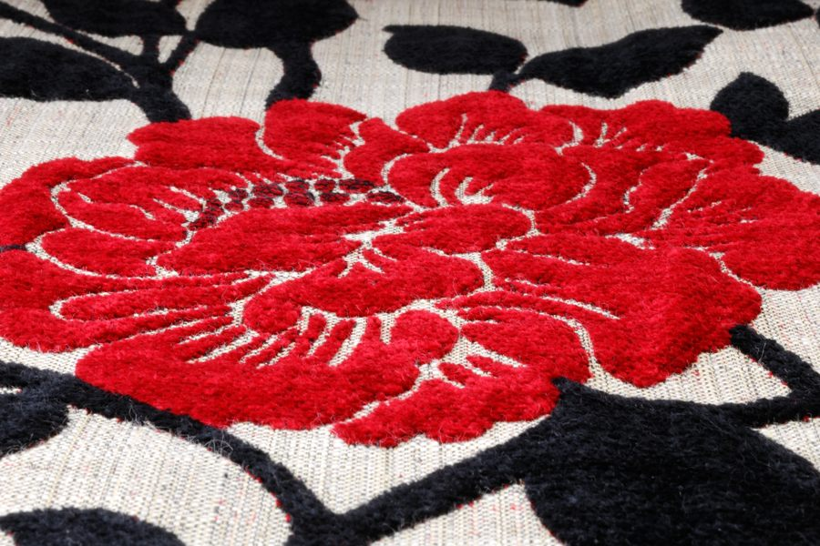 オーダーカーテン(ドレープ) インド製 遮光1級 「ファンタジーBK＆R」ブラック＆レッド　生地極厚　共布タッセル付き　インポートカーテン