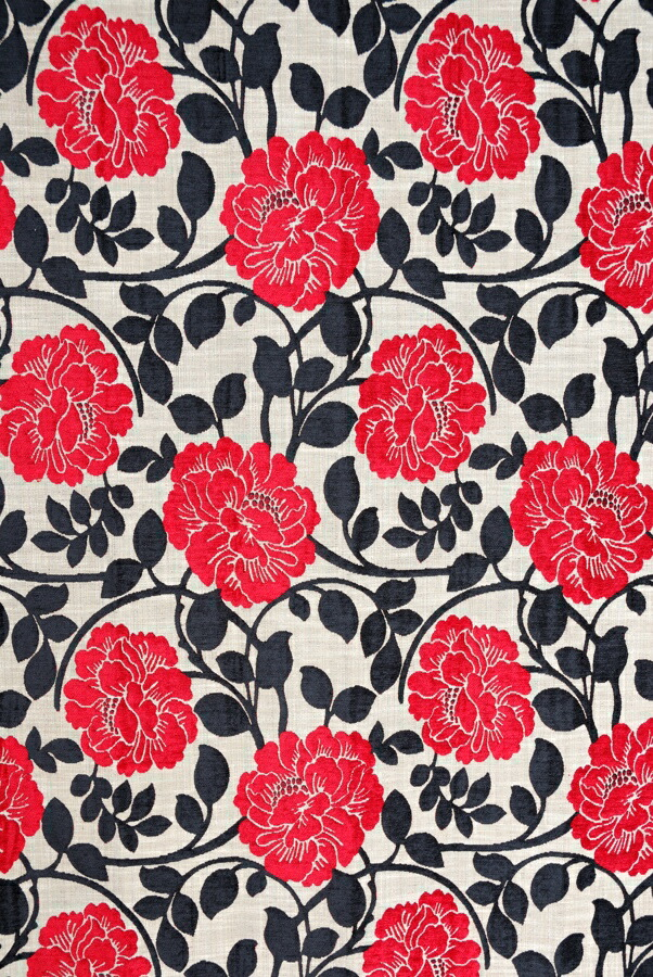 オーダーカーテン(ドレープ) インド製 遮光1級 「ファンタジーBK＆R」ブラック＆レッド　生地極厚　共布タッセル付き　インポートカーテン