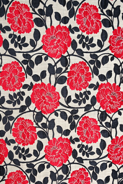 オーダーカーテン(ドレープ) インド製 遮光1級 「ファンタジーBK＆R」ブラック＆レッド　生地極厚　共布タッセル付き　インポートカーテン