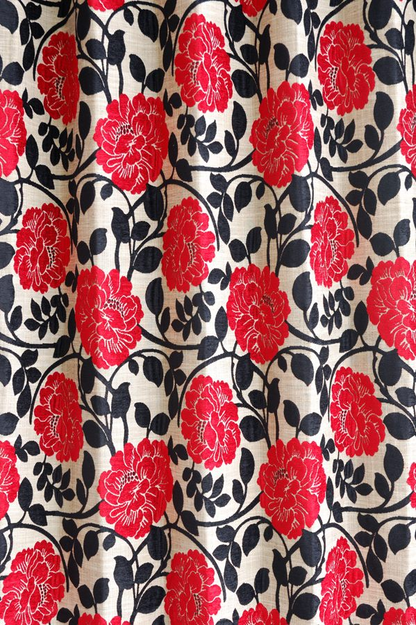 オーダーカーテン(ドレープ) インド製 遮光1級 「ファンタジーBK＆R」ブラック＆レッド　生地極厚　共布タッセル付き　インポートカーテン