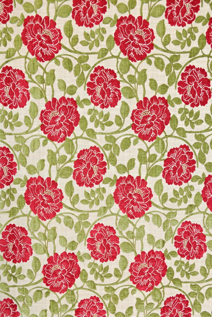 オーダーカーテン(ドレープ) インド製 遮光1級 「ファンタジーGR＆R」グリーン＆レッド　生地極厚　共布タッセル付き　インポートカーテン