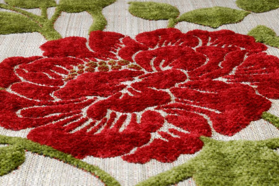 オーダーカーテン(ドレープ) インド製 遮光1級 「ファンタジーGR＆R」グリーン＆レッド　生地極厚　共布タッセル付き　インポートカーテン