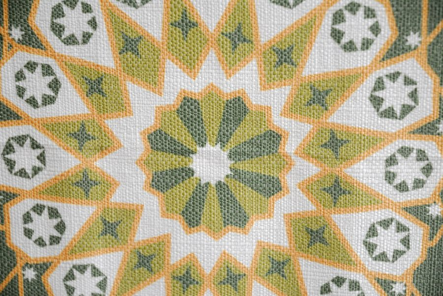 オーダーカーテン(ドレープ) スペイン製「モロッコGR」 グリーン　ヨーロッパ　メダリオン柄　共布タッセル付き　インポートカーテン (コピー)