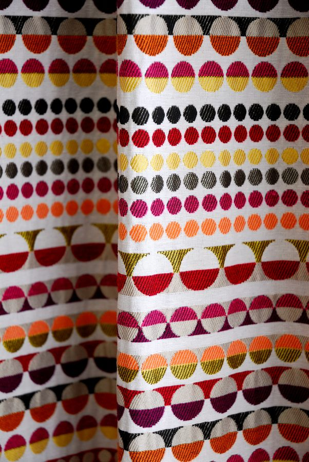 オーダーカーテン(ドレープ) フランス製　水玉/ボーダー柄「ラユール」 袋織　ヨーロッパ　ドット柄　共布タッセル付き　インポートカーテン