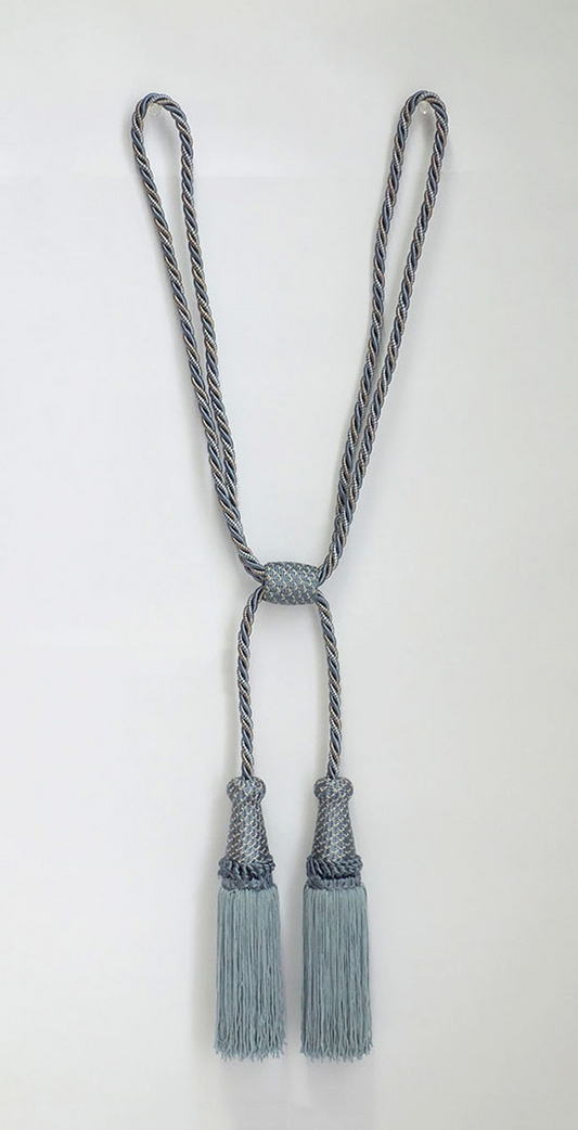 イギリス製　カーテンタッセル2本房　ブルー　全長約59cm