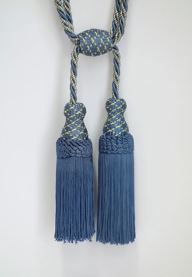 イギリス製　カーテンタッセル2本房　ディープブルー　全長約59cm