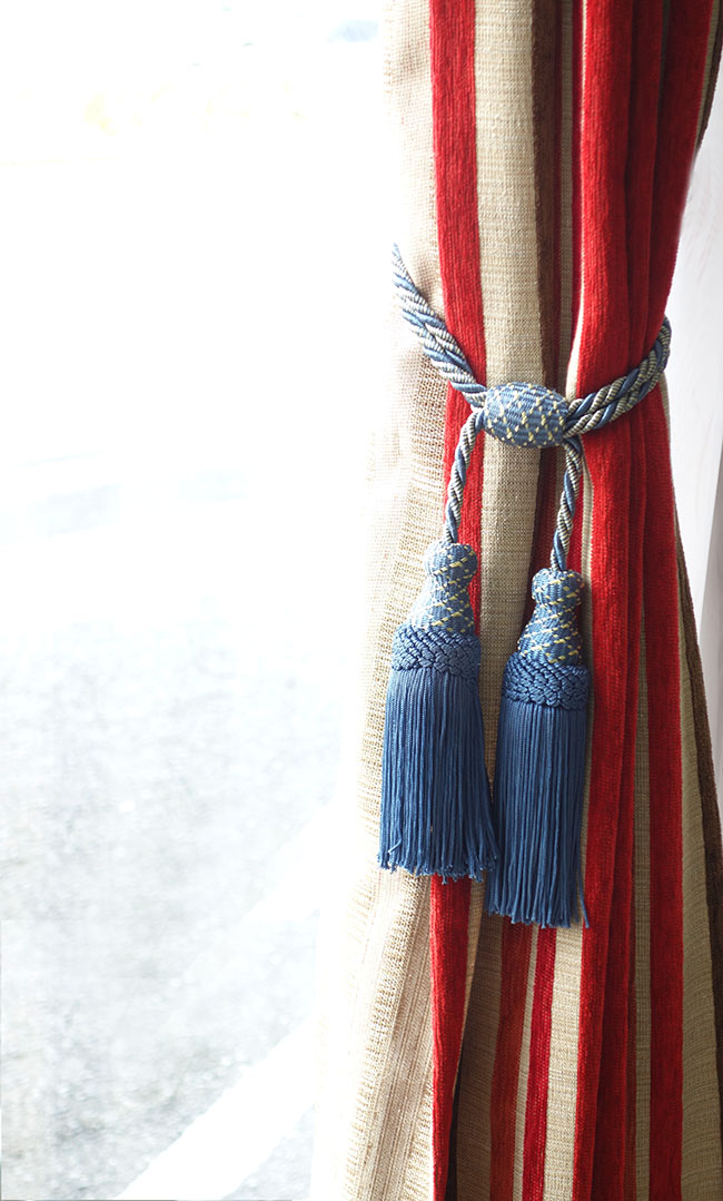 イギリス製　カーテンタッセル2本房　ディープブルー　全長約59cm