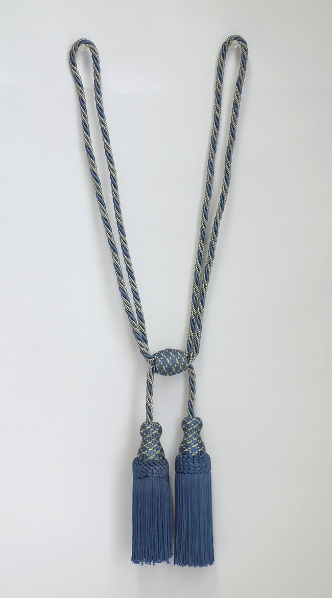 イギリス製　カーテンタッセル2本房　ディープブルー　全長約59cm