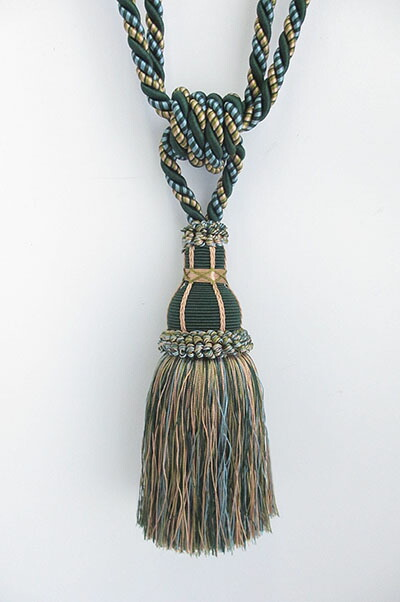 カーテンタッセル　大サイズ １本房　グリーン×ブルー×イエロー　前長約62.0cm