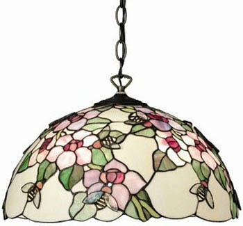 ステンドグラスランプ　ペンダントタイプ　花とミツバチ　(※引掛けシーリングにて取付可能です)