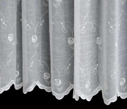 輸入オーダーカーテン(レース)　高級 トルコ製 『フロッショローズ』薔薇裾柄　クラッシュ加工(しわ加工)レースカーテン