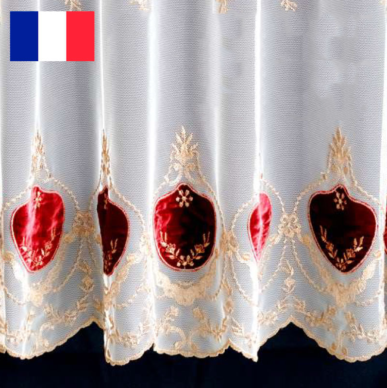輸入オーダーカーテン(レース)　最高級　フランス製レースカーテン　チュール＆ベルベット ボルドー