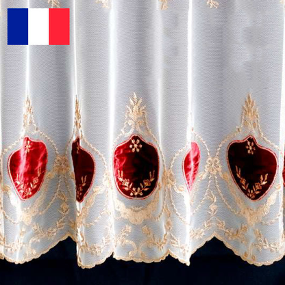 輸入オーダーカーテン(レース)　最高級　フランス製レースカーテン　チュール＆ベルベット ボルドー