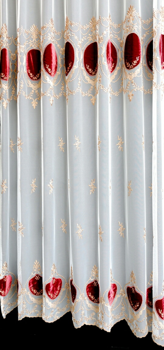 輸入オーダーカーテン(レース)　最高級　フランス製レースカーテン　チュール＆ベルベット ボルドー