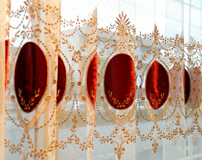 輸入オーダーカーテン(レース)　最高級　フランス製レースカーテン　チュール＆ベルベット ボルドー