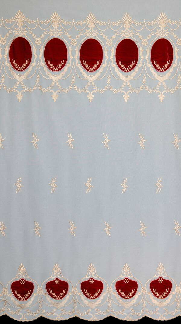 輸入オーダーカーテン(レース)　最高級　フランス製レースカーテン　チュール＆ベルベット ボルドー