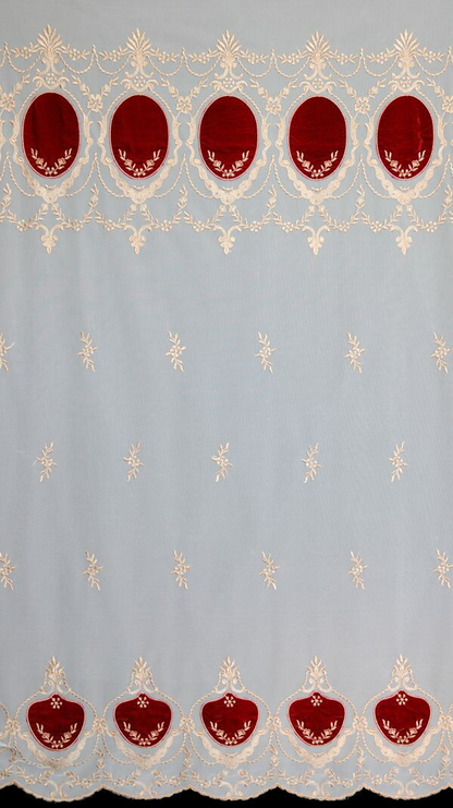 輸入オーダーカーテン(レース)　最高級　フランス製レースカーテン　チュール＆ベルベット ボルドー