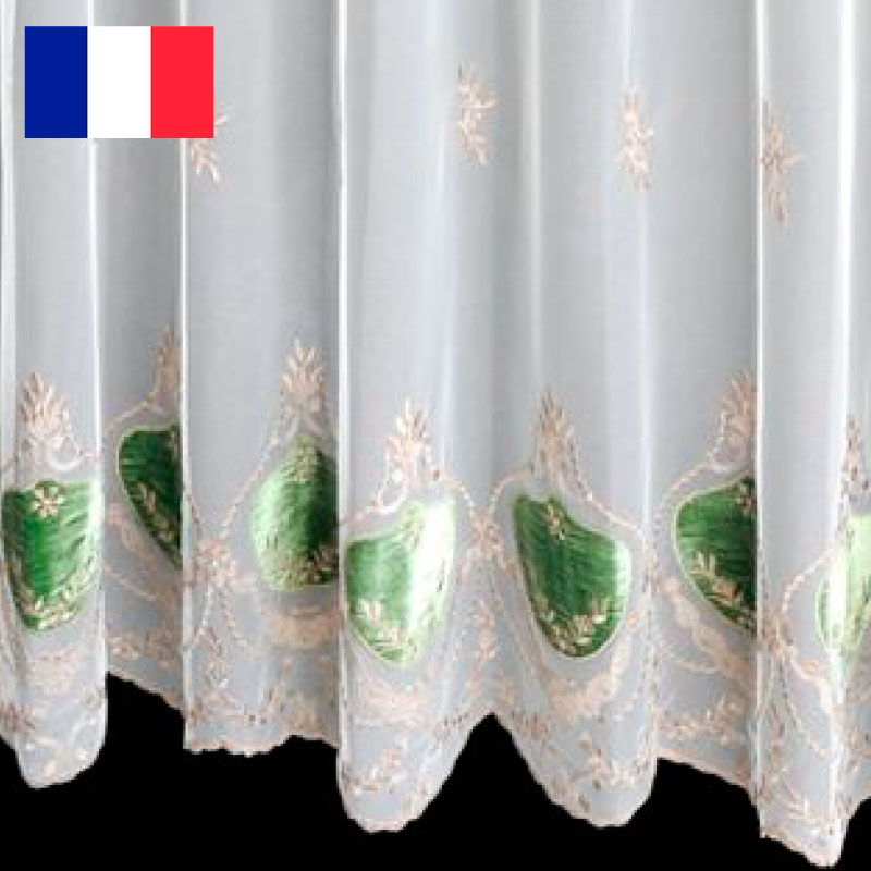 輸入オーダーカーテン(レース)　最高級　フランス製レースカーテン　チュール＆ベルベット グリーン