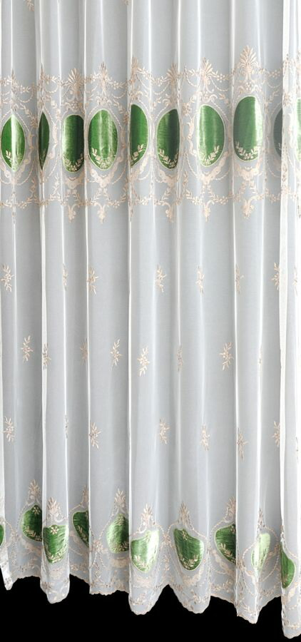 輸入オーダーカーテン(レース)　最高級　フランス製レースカーテン　チュール＆ベルベット グリーン