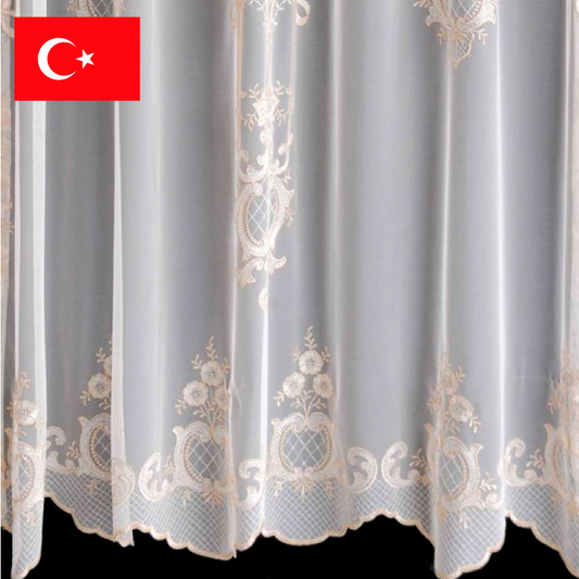 輸入オーダーカーテン(レース)　最高級 トルコ製 クリスタル付チュール レースカーテン『 クロコ 』