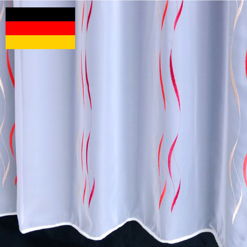 輸入オーダーカーテン(レース)　ドイツ製　レース生地　「ハノーファー　レッド」　ウェーブ模様　裾ロック巻 (ワイヤーウェイト)