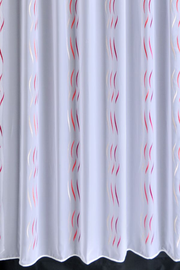 輸入オーダーカーテン(レース)　ドイツ製　レース生地　「ハノーファー　レッド」　ウェーブ模様　裾ロック巻 (ワイヤーウェイト)