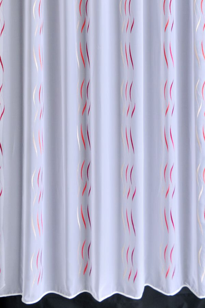 輸入オーダーカーテン(レース)　ドイツ製　レース生地　「ハノーファー　レッド」　ウェーブ模様　裾ロック巻 (ワイヤーウェイト)