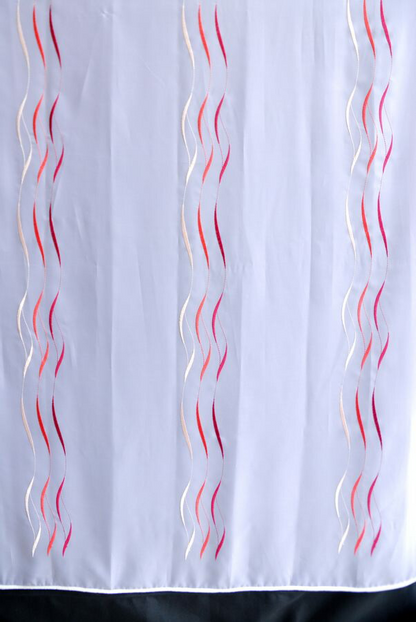 輸入オーダーカーテン(レース)　ドイツ製　レース生地　「ハノーファー　レッド」　ウェーブ模様　裾ロック巻 (ワイヤーウェイト)