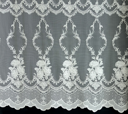 輸入オーダーカーテン(レース)　高級 トルコ製 『ローズガーデン』チュールレース　裾柄レースカーテン