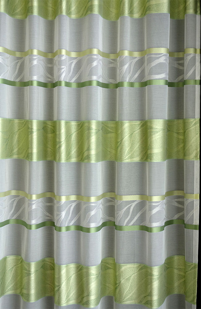 輸入オーダーカーテン(レース)　トルコ製　レース生地　「ボーダーGR」　グリーン　ボーダー模様　