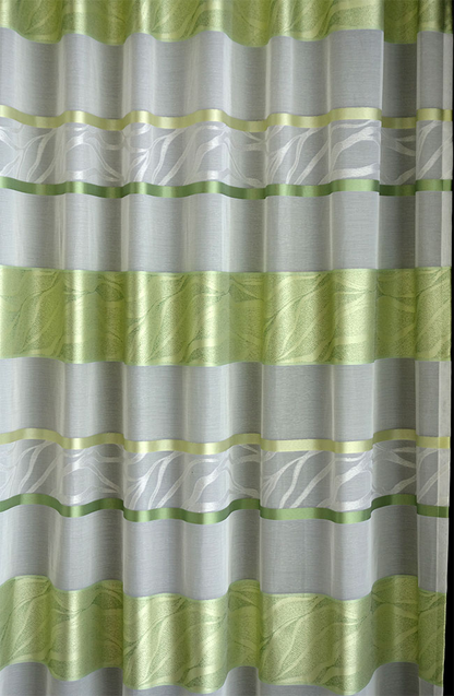 輸入オーダーカーテン(レース)　トルコ製　レース生地　「ボーダーGR」　グリーン　ボーダー模様　