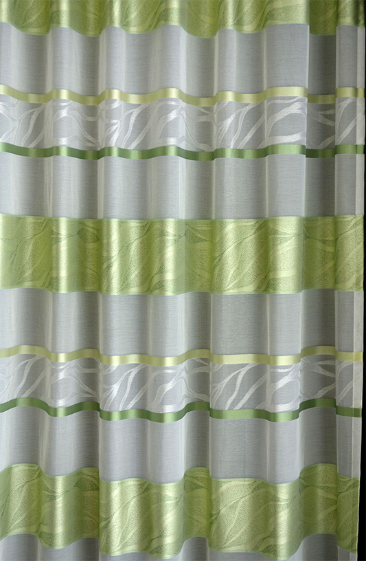 輸入オーダーカーテン(レース)　トルコ製　レース生地　「ボーダーGR」　グリーン　ボーダー模様　