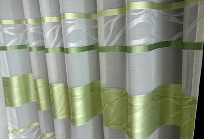 輸入オーダーカーテン(レース)　トルコ製　レース生地　「ボーダーGR」　グリーン　ボーダー模様　