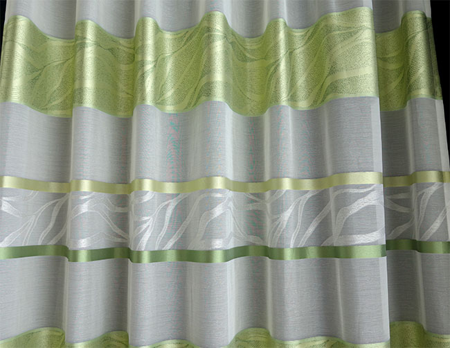 輸入オーダーカーテン(レース)　トルコ製　レース生地　「ボーダーGR」　グリーン　ボーダー模様　