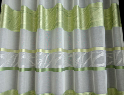 輸入オーダーカーテン(レース)　トルコ製　レース生地　「ボーダーGR」　グリーン　ボーダー模様　