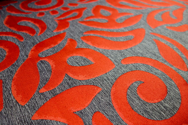 オーダーカーテン(ドレープ)スペイン製「カサノヴァRD」 レッド＆グレー　共布タッセル付き　インポートカーテン