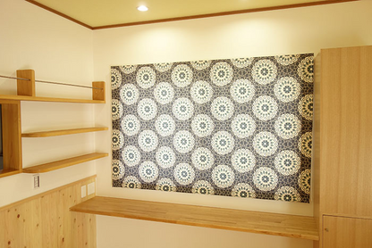 オーダーカーテン(ドレープ) スペイン製「モロッコBL」 ブルー　ヨーロッパ　ドット柄　共布タッセル付き　インポートカーテン