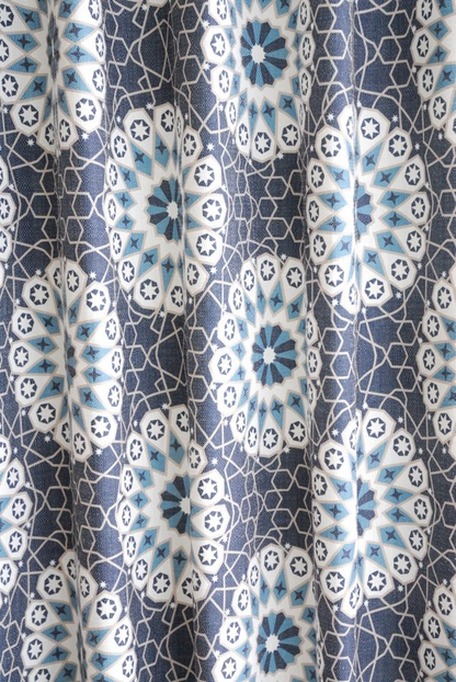 オーダーカーテン(ドレープ) スペイン製「モロッコBL」 ブルー　ヨーロッパ　ドット柄　共布タッセル付き　インポートカーテン