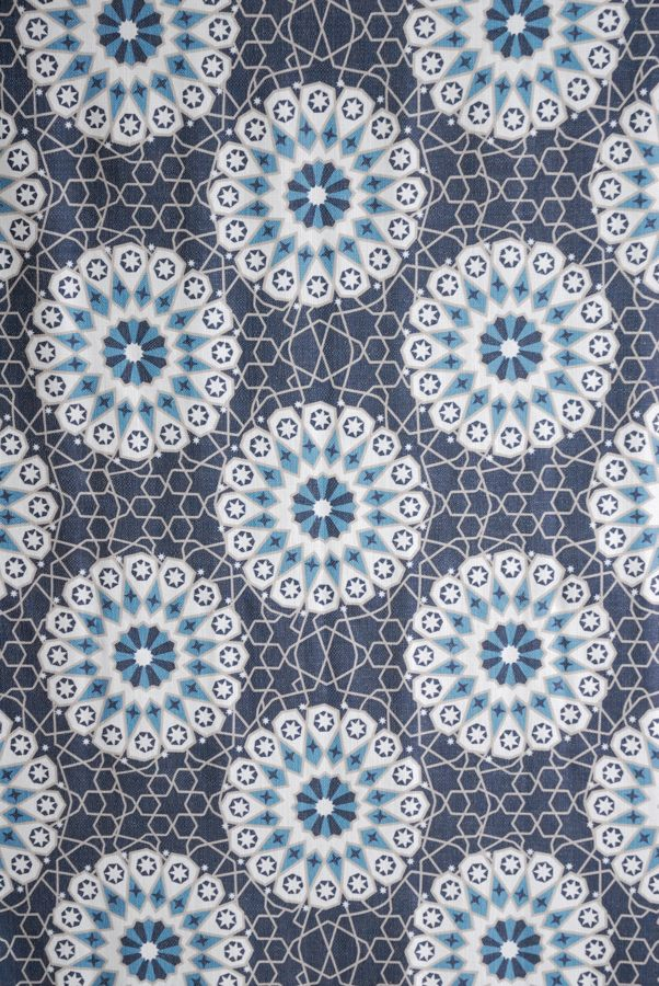 オーダーカーテン(ドレープ) スペイン製「モロッコBL」 ブルー　ヨーロッパ　ドット柄　共布タッセル付き　インポートカーテン