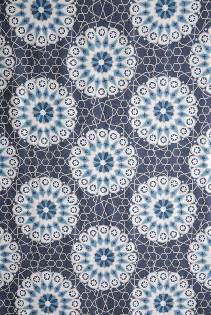 オーダーカーテン(ドレープ) スペイン製「モロッコBL」 ブルー　ヨーロッパ　ドット柄　共布タッセル付き　インポートカーテン