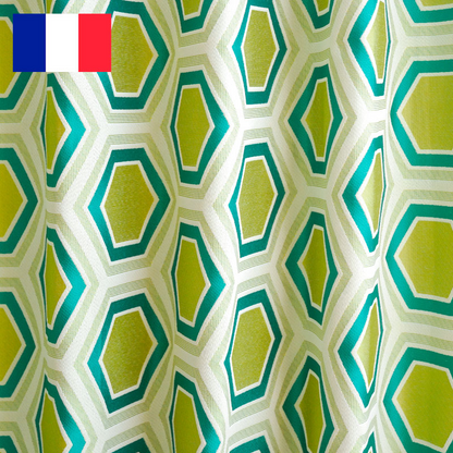 オーダーカーテン(ドレープ) フランス製「ヘキサゴンGR」 六角　グリーン　ヨーロッパ　ドット柄　共布タッセル付き　インポートカーテン