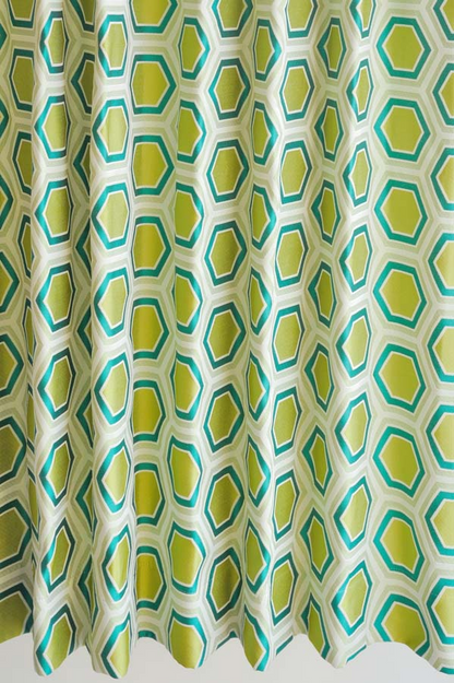 オーダーカーテン(ドレープ) フランス製「ヘキサゴンGR」 六角　グリーン　ヨーロッパ　ドット柄　共布タッセル付き　インポートカーテン