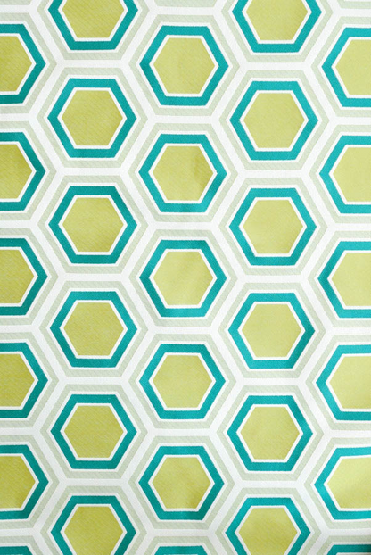 オーダーカーテン(ドレープ) フランス製「ヘキサゴンGR」 六角　グリーン　ヨーロッパ　ドット柄　共布タッセル付き　インポートカーテン