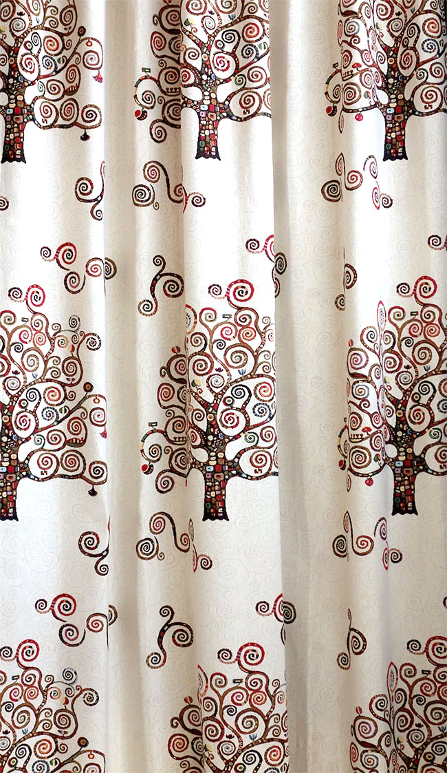 オーダーカーテン(ドレープ) スペイン製　生命の樹モチーフ「アート」 遮光3級　クリムト　 共布タッセル付き　インポートカーテン