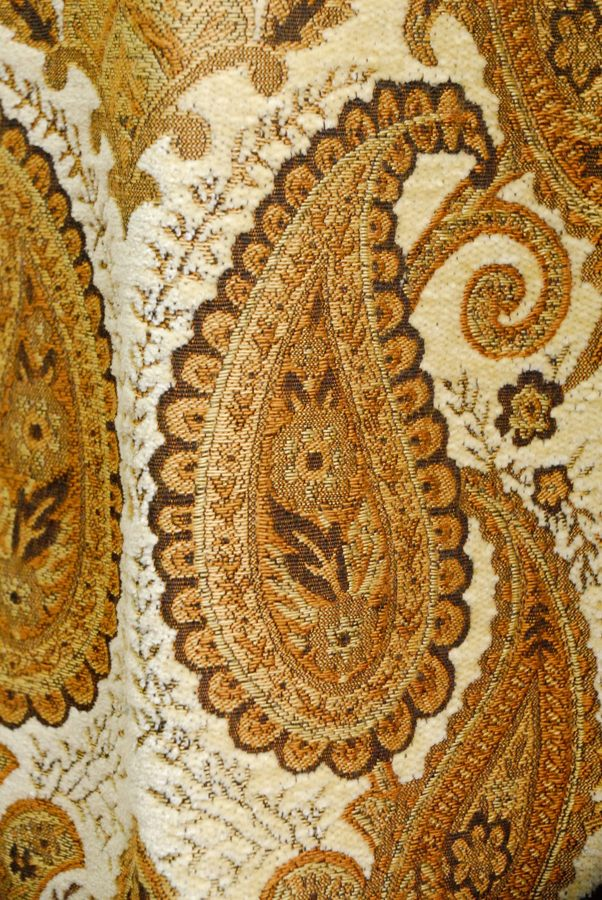 オーダーカーテン(ドレープ) インド製ペイズリー柄「トパーズ」　共布タッセル付き　インポートカーテン